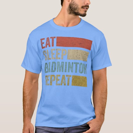 Stylish Retro 70s Eat Sleep Badminton Repeat retro T-shirt (Voorkant)