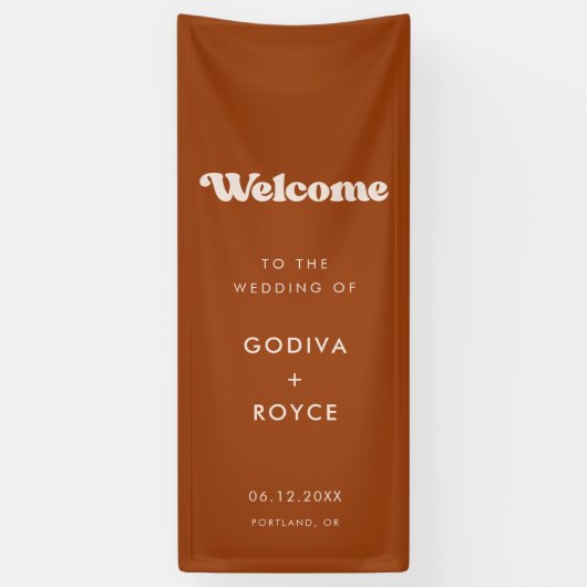 Stylish Retro Burnt Orange Welcome to our Wedding Spandoek (Verticaal)
