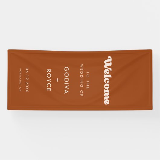 Stylish Retro Burnt Orange Welcome to our Wedding Spandoek (Horizontaal)