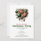 Stylish retro Christmas decoration party invite Kaart (Voorkant)