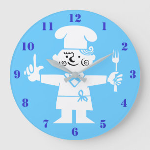STYLISH RETRO COOK MET BLAUWE NUMMERS GROTE KLOK