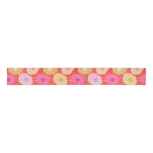 Stylish Retro Dahlia Floral Pattern Red Roze Grosgrain Lint (Voorkant)