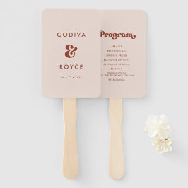 Stylish retro peach pink bruiloft programme handwaaier