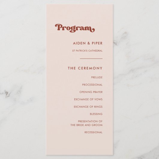 Stylish retro peach pink bruiloft programme programmakaart (Voorkant)