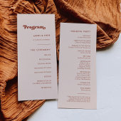 Stylish retro peach pink bruiloft programme programmakaart