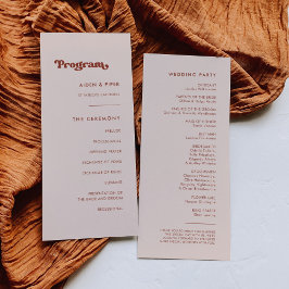 Stylish retro peach pink bruiloft programme programmakaart