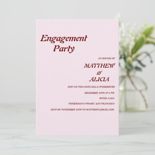 Stylish Retro peach roze Engagement party Invitati Kaart (Staand voorkant)