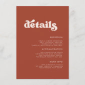 Stylish retro terracotta trouwdetails informatiekaartje (Voorkant)
