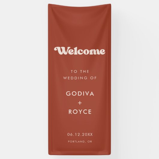 Stylish Retro Terracotta Welcome to our Wedding Spandoek (Verticaal)