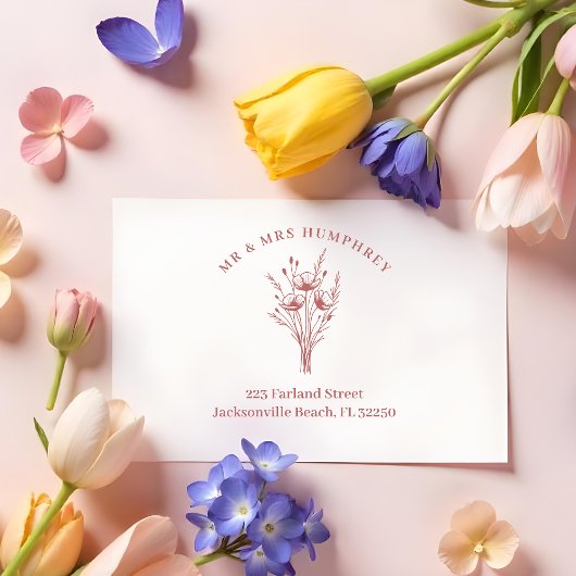 Stylish Romantic Poppies Wildflowers Bouquet Rubberstempel