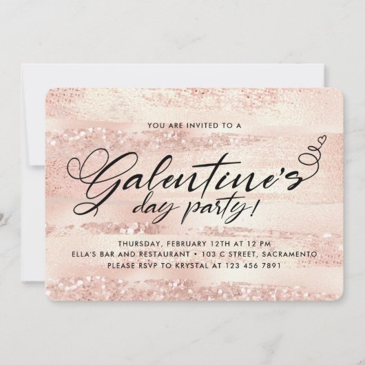 Stylish Roos Gold Galentine's Day Party Kaart (Voorkant)