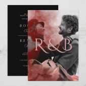 Stylish Roos Gold Mountains Overlay Photo Wedding Kaart (Voorkant / Achterkant)