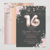 Stylish Roos Gold Stippen, Floral Sweet 16  Kaart (Voorkant / Achterkant)