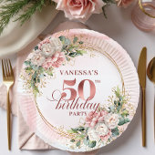 Stylish Rose Gold Blush Peonies 50th Birthday Papieren Bordje