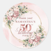 Stylish Rose Gold Pastel Pink 50th Birthday Party Ronde Sticker (Voorkant)
