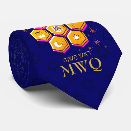 Stylish Rosh Hashanah SHANA TOVA Monogram Stropdas (Opgerold)
