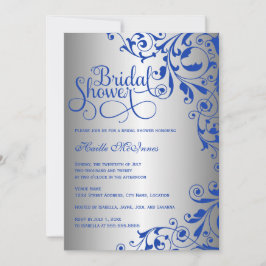 Stylish Royal Blue en Silver Swirls Vrijgezellenfe Kaart