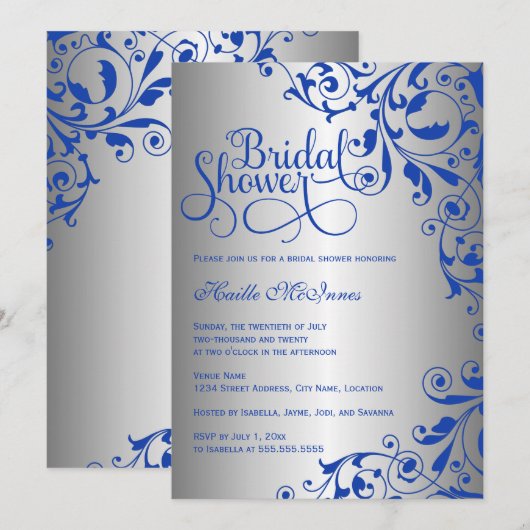 Stylish Royal Blue en Silver Swirls Vrijgezellenfe Kaart (Voorkant / Achterkant)