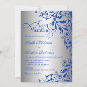 Stylish Royal Blue en Silver Swirls Wedding Kaart (Voorkant)