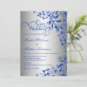 Stylish Royal Blue en Silver Swirls Wedding Kaart (Staand voorkant)