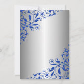 Stylish Royal Blue en Silver Swirls Wedding Kaart (Achterkant)