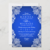 Stylish Royal Blue Floral Lace Wedding Invitation Feestdagenkaart (Voorkant)