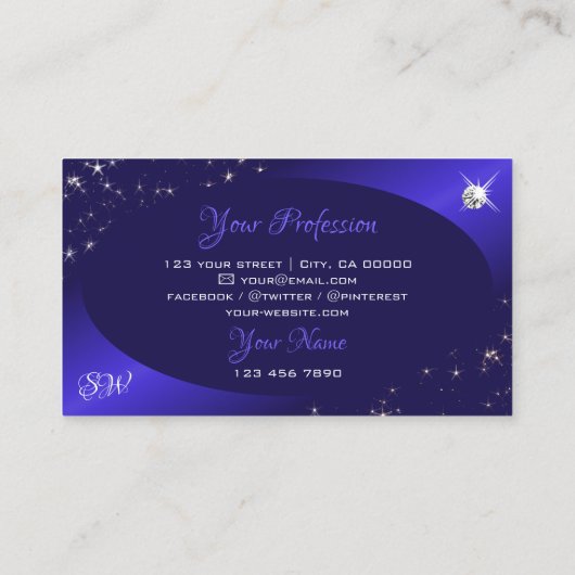 Stylish Royal Blue Glitter Stars Diamonds Visitekaartje (Achterkant)