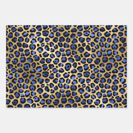 Stylish Royal Blue & Gold Foil Leopard Spots Inpakpapier Vel (Voorkant 2)