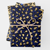 Stylish Royal Blue & Gold Foil Leopard Spots Inpakpapier Vel (In situ)