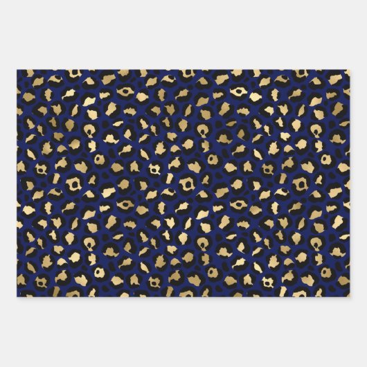 Stylish Royal Blue & Gold Foil Leopard Spots Inpakpapier Vel (Voorkant)
