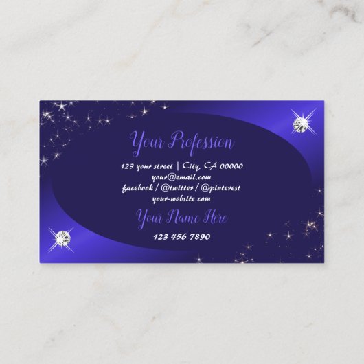 Stylish Royal Blue Sparkle Glitter Stars Diamonds Visitekaartje (Achterkant)