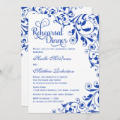 Stylish Royal Blue Swirls Rehearsal Dinner Kaart (Voorkant / Achterkant)