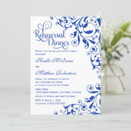 Stylish Royal Blue Swirls Rehearsal Dinner Kaart