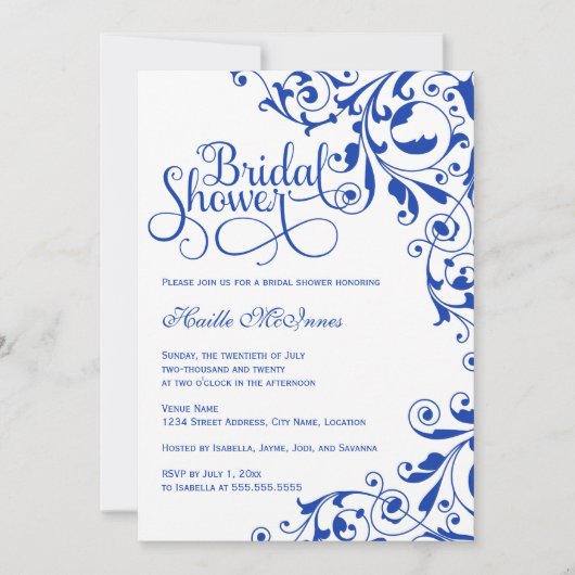 Stylish Royal Blue Swirls Vrijgezellenfeest Kaart (Voorkant)