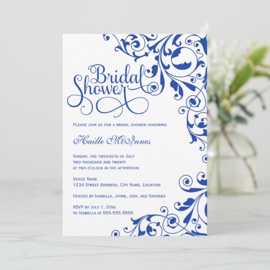 Stylish Royal Blue Swirls Vrijgezellenfeest Kaart (Staand voorkant)