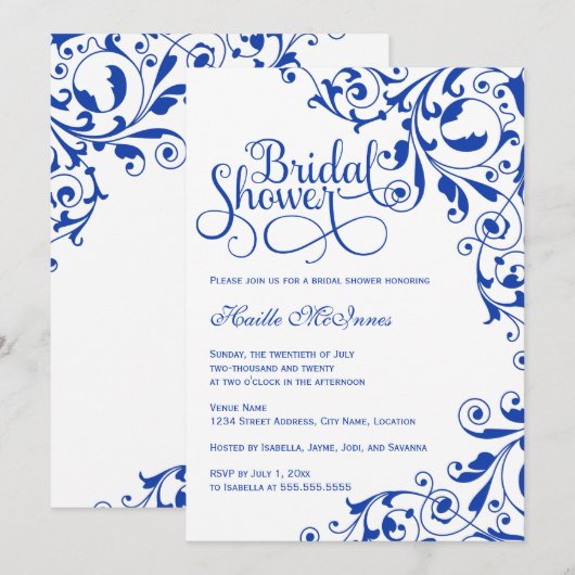 Stylish Royal Blue Swirls Vrijgezellenfeest Kaart (Voorkant / Achterkant)