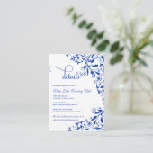 Stylish Royal Blue Swirls Wedding Details Informatiekaartje (Staand voorkant)