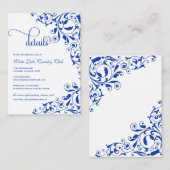 Stylish Royal Blue Swirls Wedding Details Informatiekaartje (Voorkant / Achterkant)