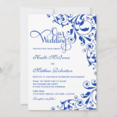 Stylish Royal Blue Swirls Wedding Kaart (Voorkant)
