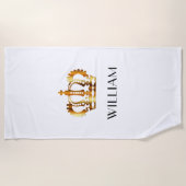 Stylish Royal Gold Crown Name White Strandlaken (Voorkant)