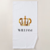 Stylish Royal Gold Crown Name White Strandlaken (Voorkant)