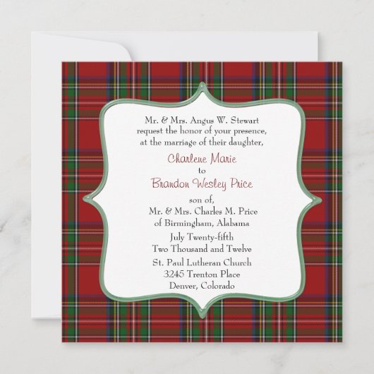 Stylish Royal Stewart Pset Wedding Invitation Kaart (Voorkant)