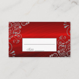 Stylish Ruby Red Gray Floral Wedding Plaatskaartje