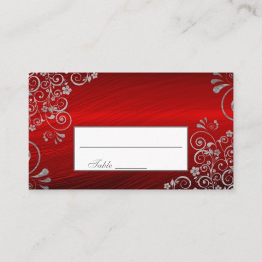 Stylish Ruby Red Gray Floral Wedding Plaatskaartje (Voorkant)