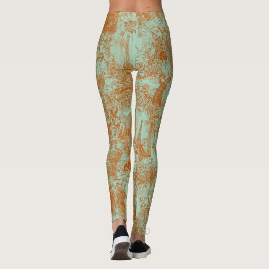 Stylish Rust Green Paris Toile Design Leggings (Achterkant)