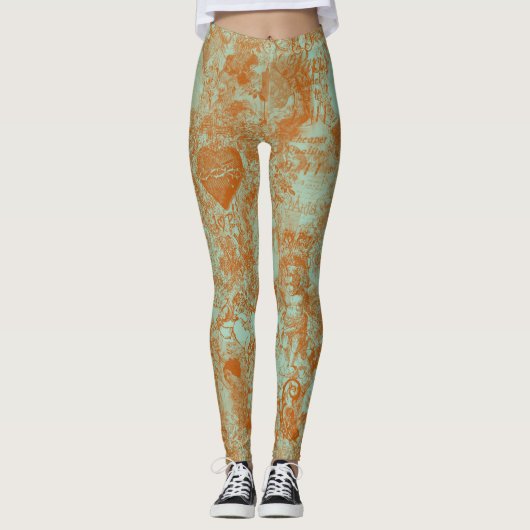 Stylish Rust Green Paris Toile Design Leggings (Voorkant)