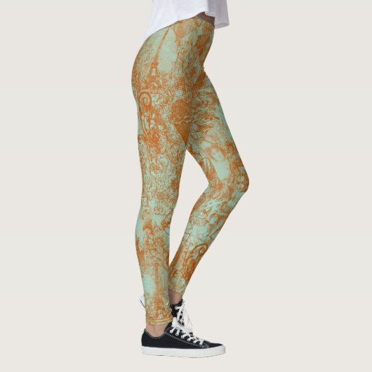 Stylish Rust Green Paris Toile Design Leggings (Rechts)