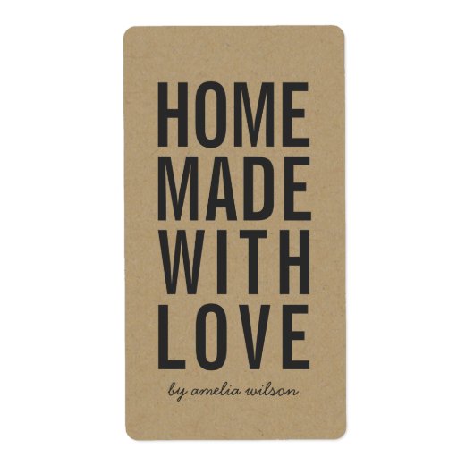Stylish Rustic Bold Homemade with Love Faux Kraft Etiket (Voorkant)