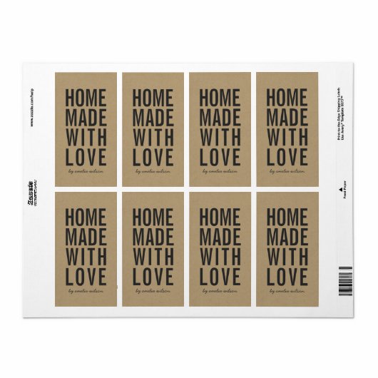 Stylish Rustic Bold Homemade with Love Faux Kraft Etiket (Full Sheet)