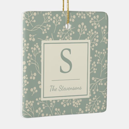 Stylish Sage Floral Pattern Farmhouse Monogramed Keramisch Ornament (Rechts)
